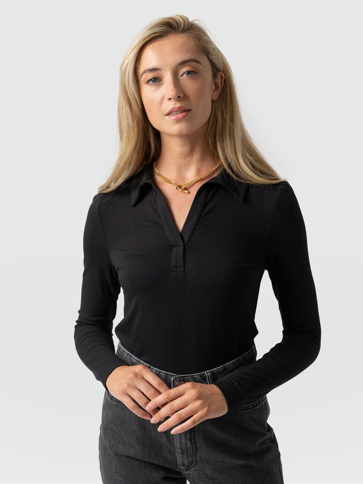 Isla Polo Tee Black - Women's T-Shirt | Saint + Sofia® USA